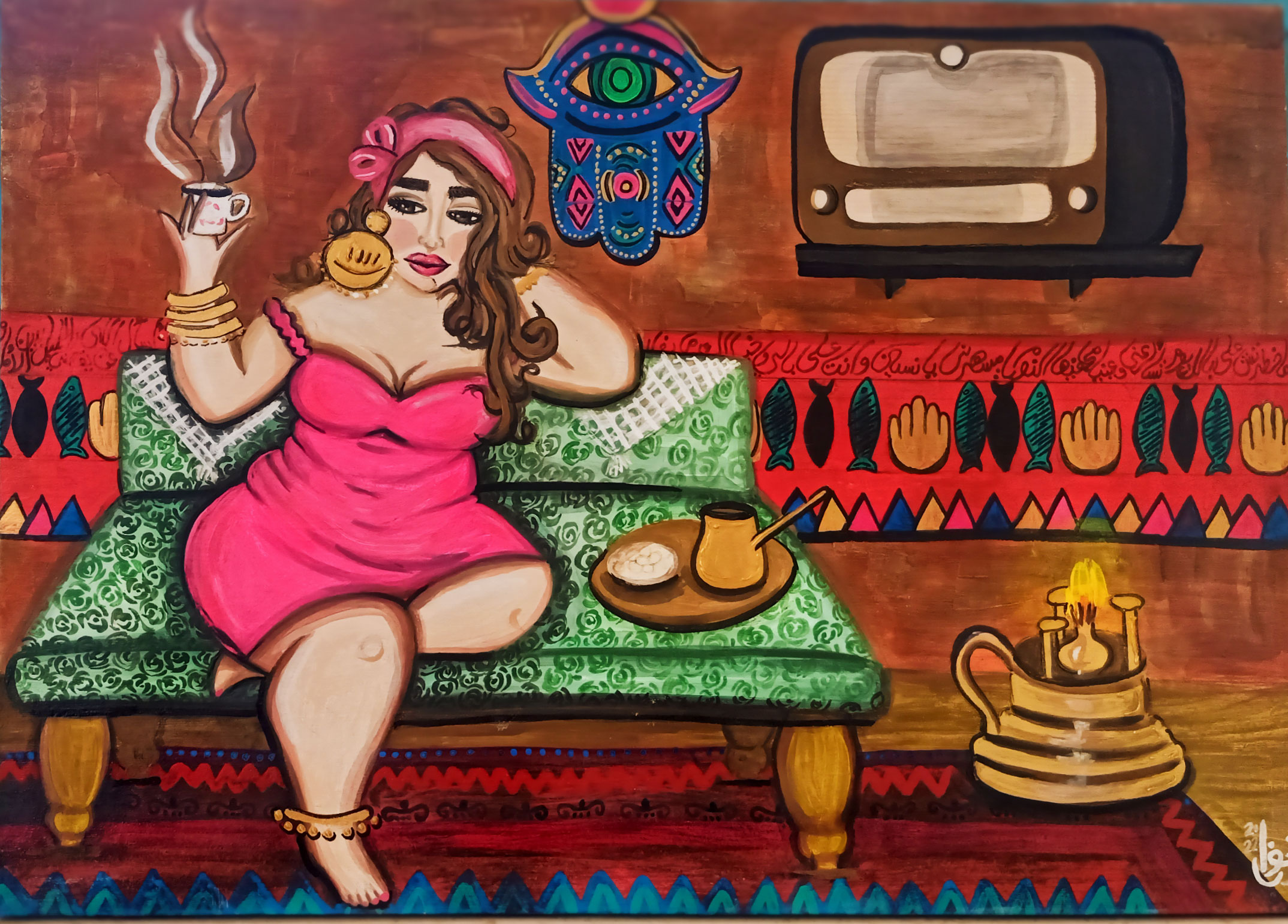 Woman on the Green Sofa by Nagwan Magdy